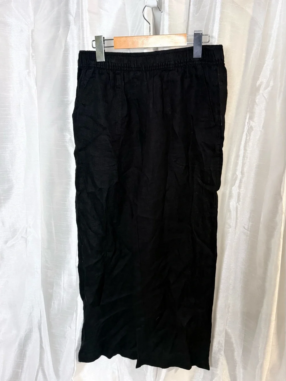 Zara Black linen Elastic-Waist Wide-Leg Sweatpants